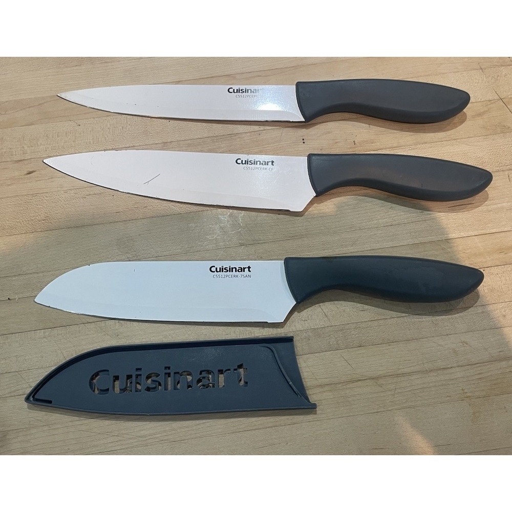 Cuisinart Set Of 3 Molded Handle Stainless Steel Chef Knives White Blade 40152 -